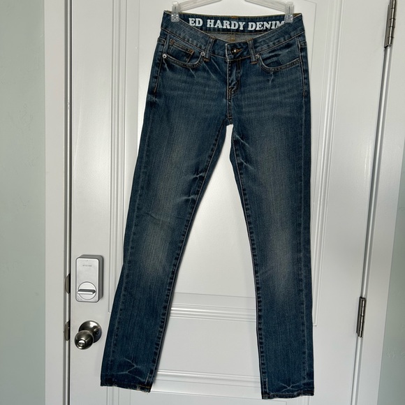 Vintage Ed Hardy Blue Jeans with Embroidery. Size 26 - Picture 6 of 7